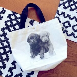 B&W puppy dog doggies mini canvas tote bag
